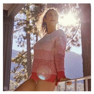 aerie Ombré Color Block Knit Sweater Tiered Hem Chunky Oversized Cozy